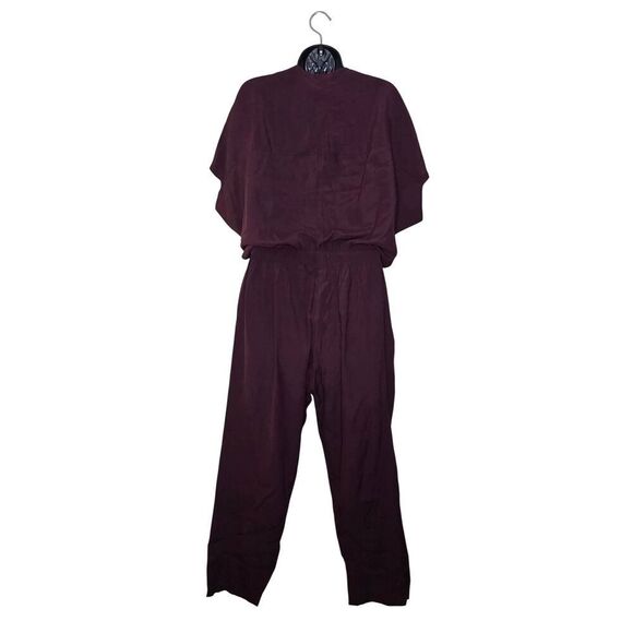 Zero Maria Cornejo Silk Jumpsuit Size 6 Plum Elastic Waist V-Neck - Picture 4 of 8